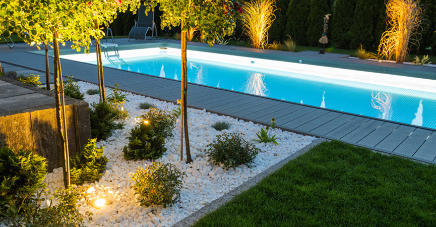 Residential Swimming Pool Illuminated by LED Lights
