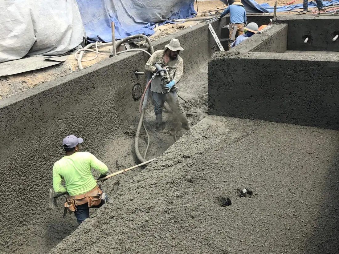 Chatsworth 2 Crew spraying gunite on a new pool shell