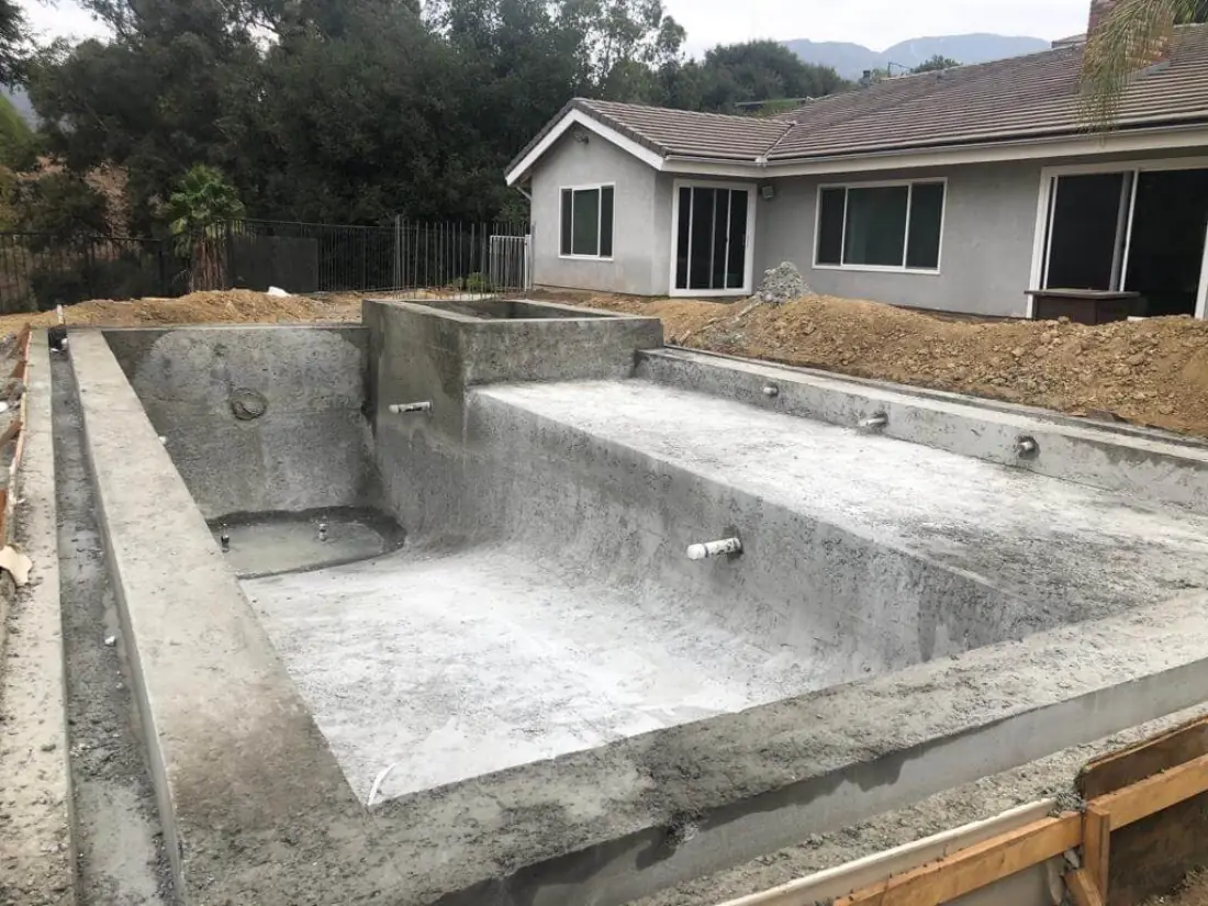 New pool and spa shell after gunite, before tile and plaster