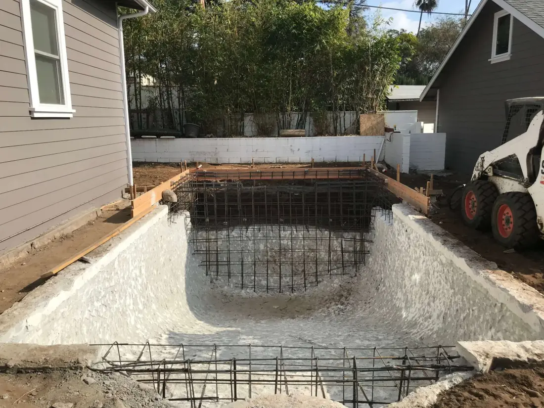 Lake Balboa 2 New pool shell with rebar set for the steps, before gunite