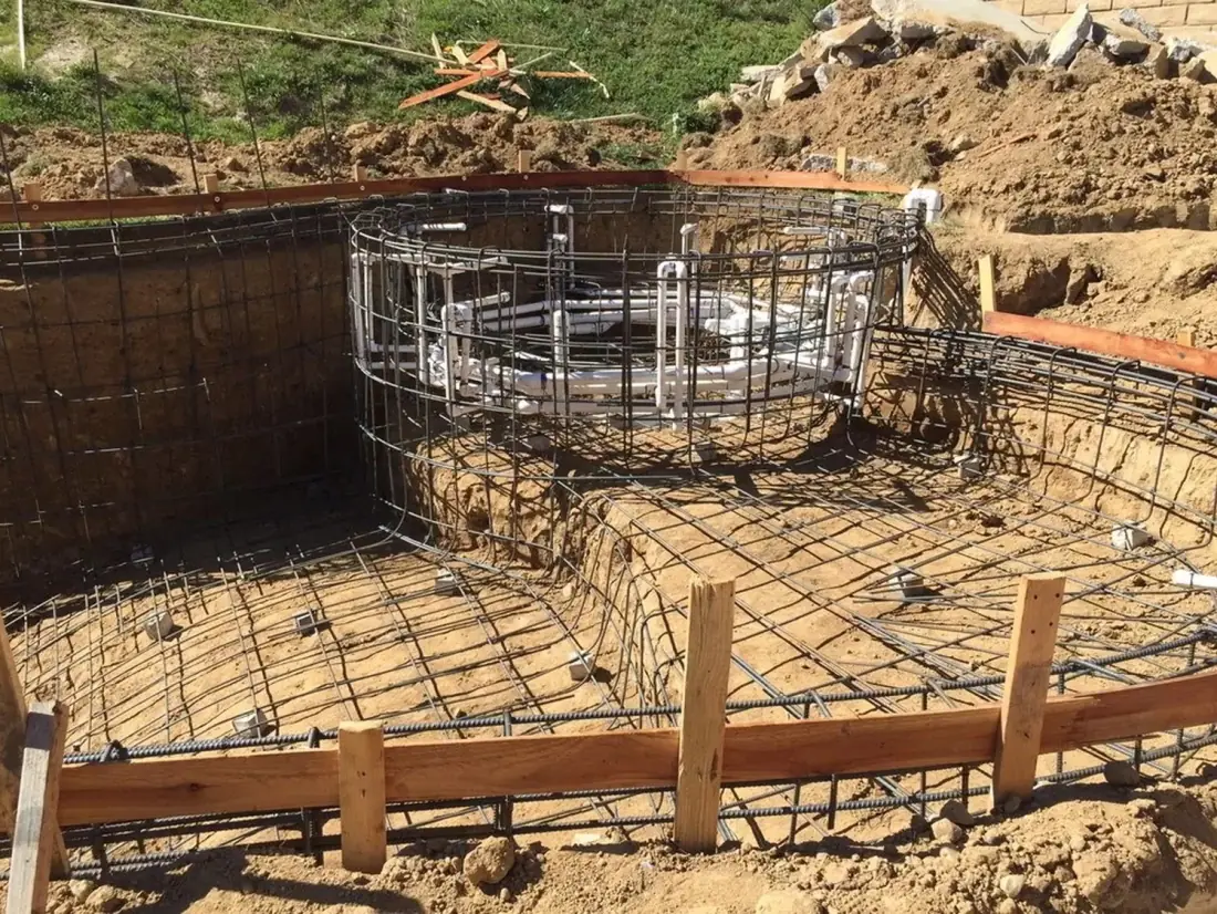 Canoga Park 2 Rebar framing for a new pool and round spa inside wood forms